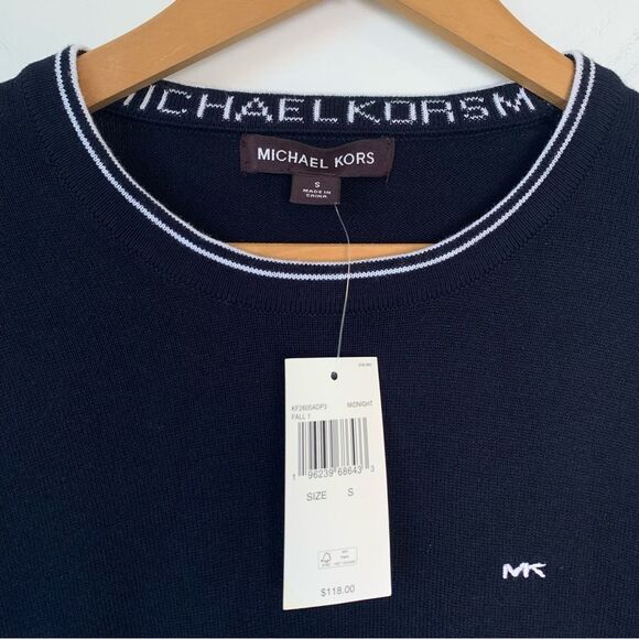 Michael Kors 100% Cotton Midnight Blue Fine Knit Crew Neck Pullover Sweater NWT - Picture 4 of 5